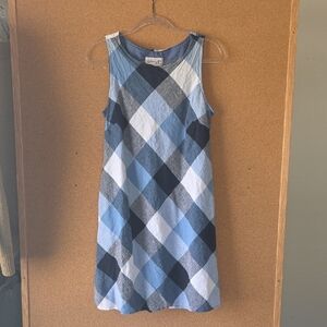 Jessica H Blue Argyle Sleeveless Linen Cotton Shift Dress Size 10 With Pockets